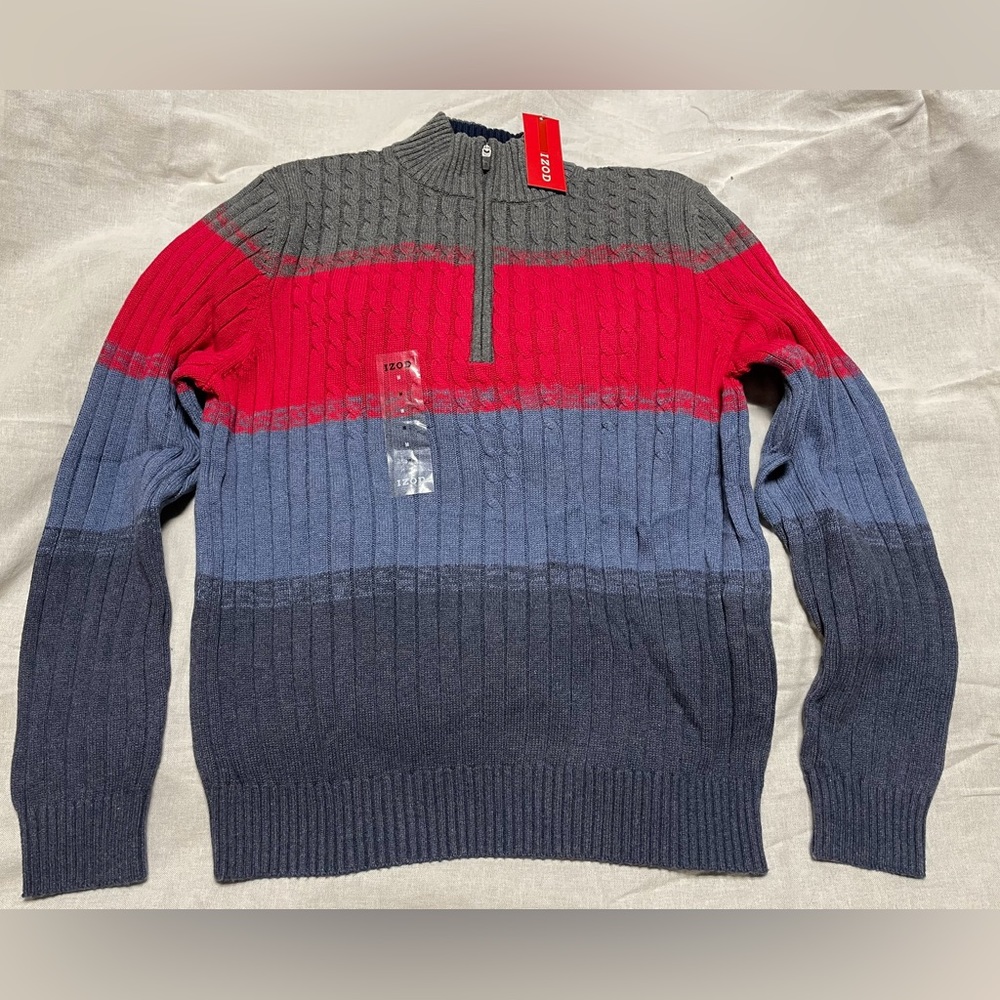 NWT Izod Half Zip Cotton Cable Sweater, M